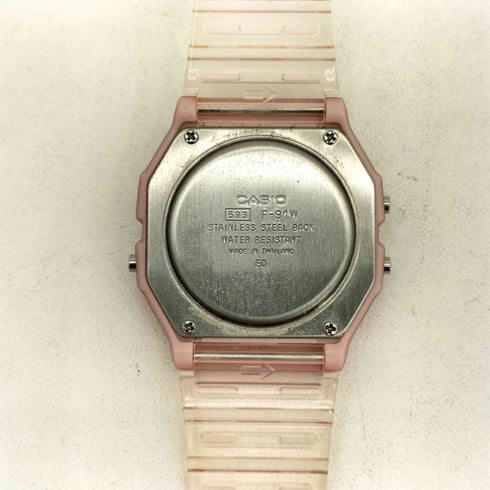 カシオ CASIO F-91W チープ クリアピンク スケルトン デジタル腕時計 レディース