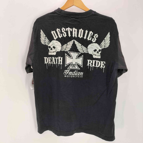 インディアンモーターサイクル INDIAN MOTORCYCLE カウレザー パンチングアーム バッグスカル プリント Tシャツ メンズ JPN:L