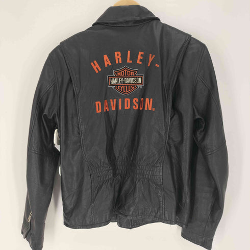 ハーレーダビッドソン HARLEY-DAVIDSON ロゴ刺繍 ジップアップ レザー シボ革 ライダース ジャケット メンズ import:M