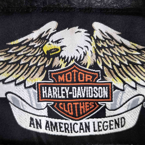 ハーレーダビッドソン HARLEY-DAVIDSON ロゴ刺繍 ジップアップ レザー シボ革 ライダース ジャケット メンズ import:M
