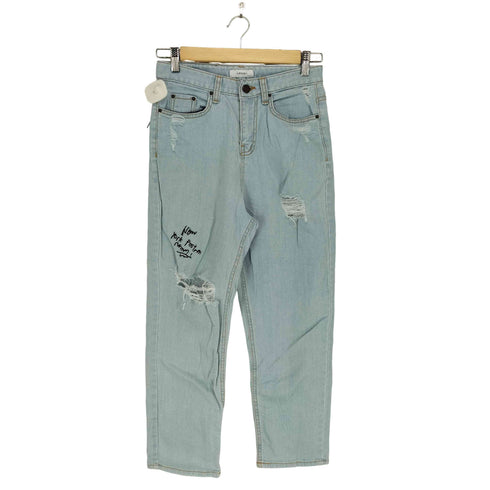 アメリ AMERI JEANS フロント刺繍ダメージデニムパンツ レディース 24