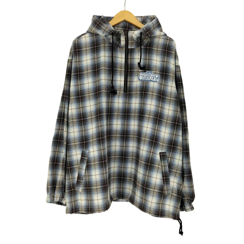 センチメーター centimeter オンブレチェック ロゴ刺繍 ハーフジップ フード付き プルオーバーパーカー 裾ドローコード メンズ JPN:L