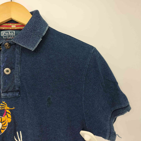 ポロバイラルフローレン Polo by RALPH LAUREN 龍 刺繍 インディゴ ピケ 鹿の子 ポロシャツ メンズ import:S