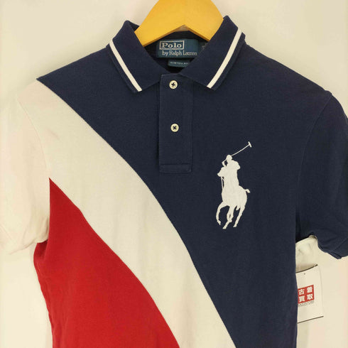 ポロバイラルフローレン Polo by RALPH LAUREN ビッグポニー 刺繍 斜め ボーダー ポロシャツ メンズ import:XS