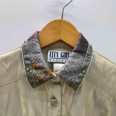 CITY GIRL USA製 襟装飾 レーヨン ポリ シャイニー L/S シャツ レディース 4