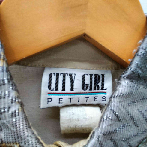 CITY GIRL USA製 襟装飾 レーヨン ポリ シャイニー L/S シャツ レディース 4