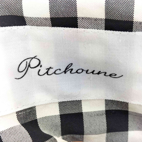 Pitchoune ギンガムチェック ノーカラー ウエスト絞り 裾ドローコード ジップアップ チュニック レディース