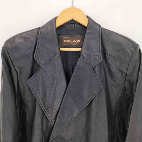 LANAP Nappa sheepskin Made in Hong Kong 香港製 シープナッパ 2B ダブルブレスト ミドル丈 レザーコート レディース JPN:9号