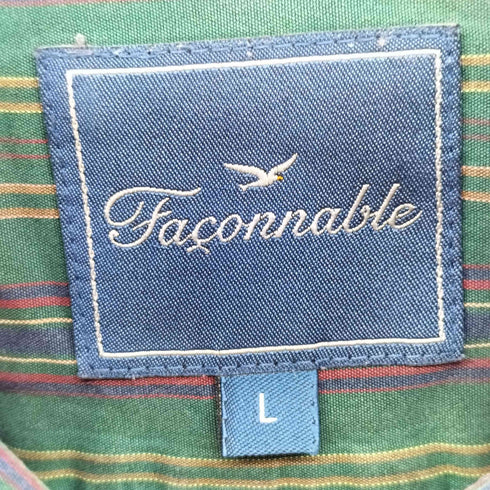 ファソナブル FACONNABLE 香港製 ロゴ 刺繍 ストライプ ボタンダウン L/S シャツ メンズ import:L