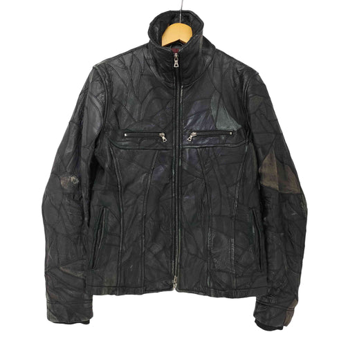 ジェネティックマニュピュレイション Genetic Manipulation 00s Y2K archive パッチワーク ツギハギ ダブルジップ シングル ライダースジャケット レザージャケット メンズ JPN:M