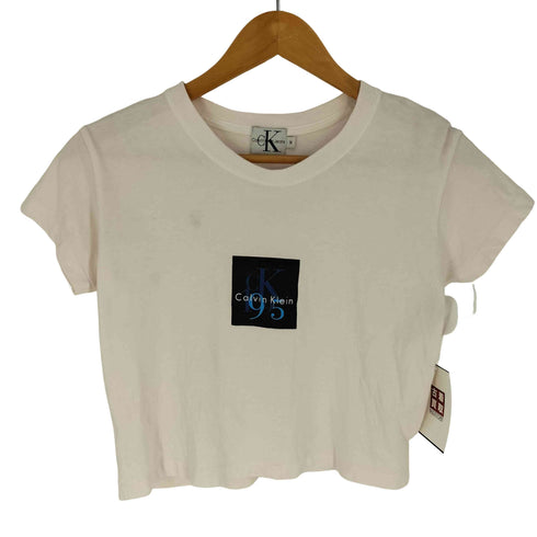 シーケーカルバンクライン ck Calvin Klein 90S 袖裾シングル ロゴプリント ショート丈 クルーネックTシャツ レディース import:M