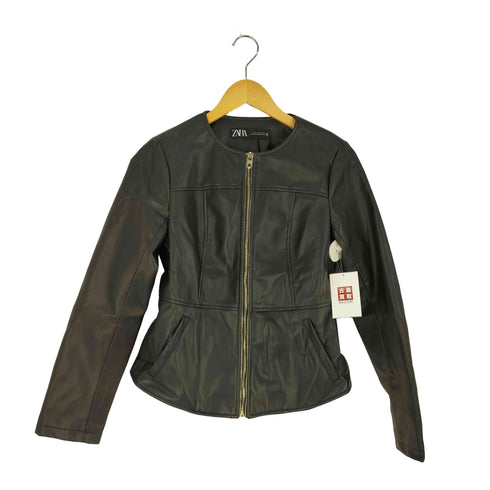 ザラ ZARA フェイクレザー ペプラムジャケット レディース import:M