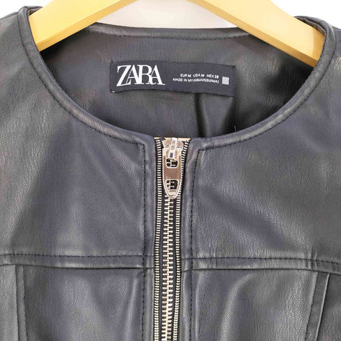 ザラ ZARA フェイクレザー ペプラムジャケット レディース import:M