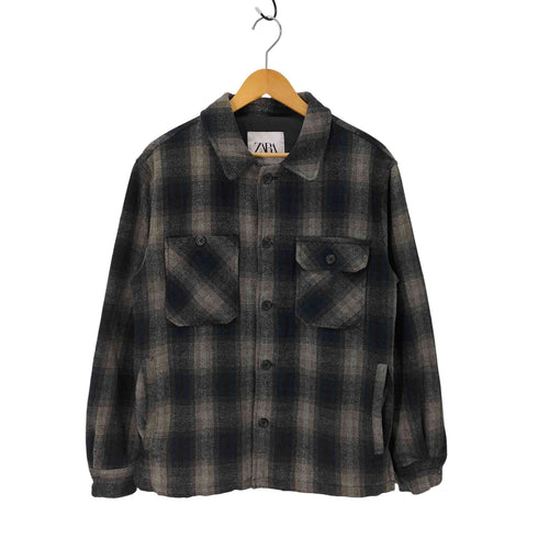 ザラ ZARA オンブレチェック フランネル CPO ジャケット メンズ import:L