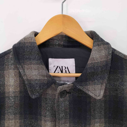 ザラ ZARA オンブレチェック フランネル CPO ジャケット メンズ import:L