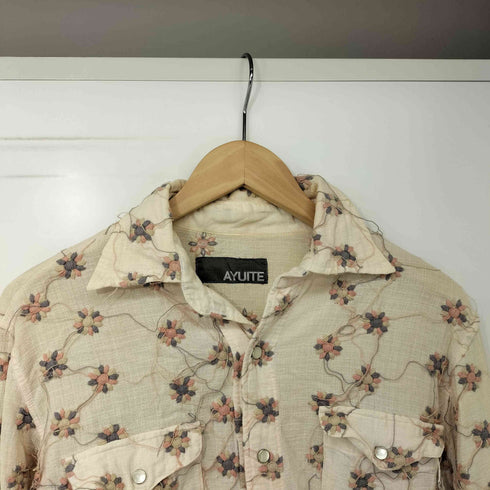 アユイテ AYUITE 00s Y2K フラワー 刺繍 フリンジ デザイン L/S ウエスタン シャツ メンズ JPN:M