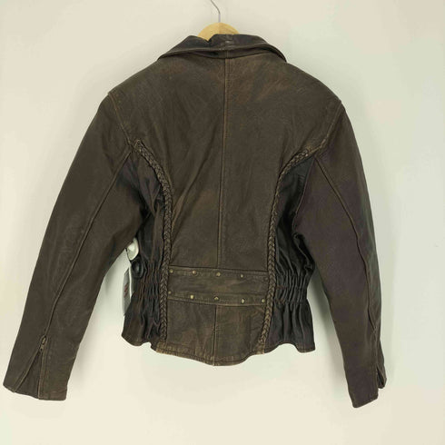 UNIK genuine teather レースアップ ダブルレザー ライダース ジャケット メンズ import:L