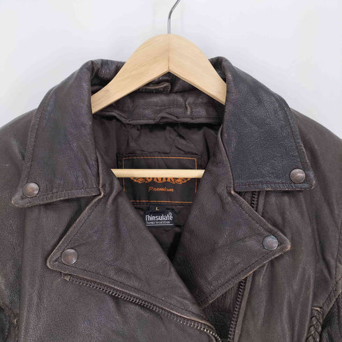 UNIK レースアップ ダブルレザー ライダース ジャケット メンズ import:L