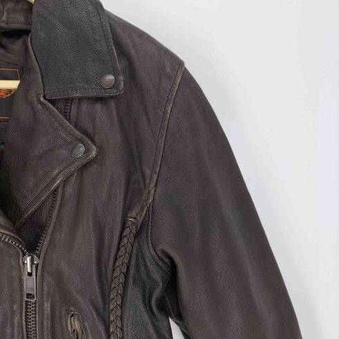 UNIK レースアップ ダブルレザー ライダース ジャケット メンズ import:L