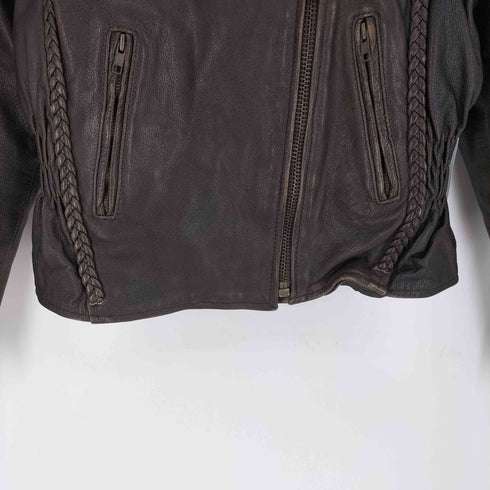 UNIK genuine teather レースアップ ダブルレザー ライダース ジャケット メンズ import:L