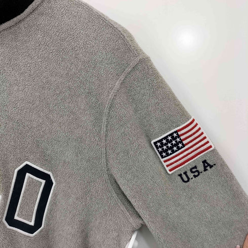 ポロラルフローレン POLO RALPH LAUREN 現行タグ ロゴ刺繍 USAワッペン 星条旗 ハーフジップ フリース メンズ import:M