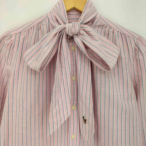 ポロラルフローレン POLO RALPH LAUREN 現行タグ LS MLA TI ST-LONG SLEEVE-SHIRT ストライプ ポニー刺繍 ボウタイ シャツ レディース JPN:2