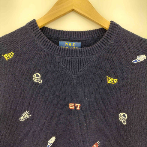 ポロラルフローレン POLO RALPH LAUREN 現行タグ ラグビー刺繍 ウールコットン ニット レディース import:L