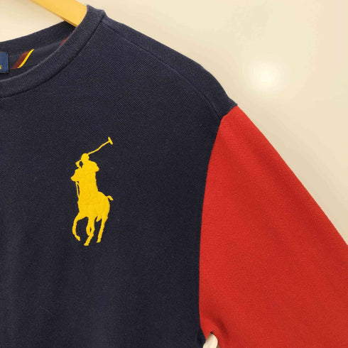 ポロラルフローレン POLO RALPH LAUREN 現行タグ ビックポニー刺繍 カラー切替 ヘンリーネック ロングスリーブTシャツ レディース import:L