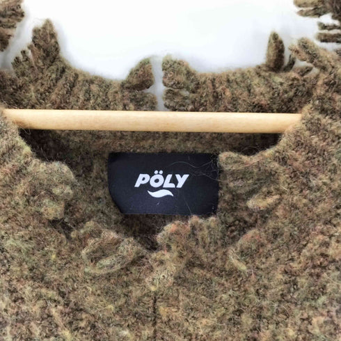 POLY モヘヤ混 ミックスファブリック ライン フリンジ ニット セーター レディース