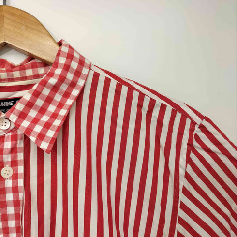 コムデギャルソンオムドゥ COMME des GARCONS HOMME DEUX 15SS ギンガムチェック キャンディストライプ 切替 S/S シャツ メンズ JPN:S