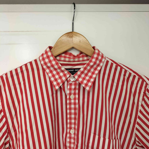 コムデギャルソンオムドゥ COMME des GARCONS HOMME DEUX 15SS ギンガムチェック キャンディストライプ 切替 S/S シャツ メンズ JPN:S