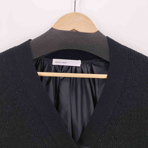 サカイラック sacai luck くるみボタン ナイロン切り替え ニットカーディガン レディース