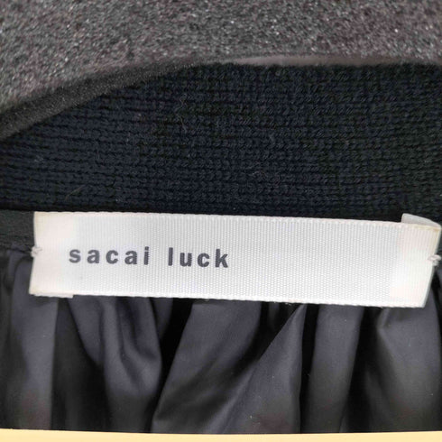 サカイラック sacai luck くるみボタン ナイロン切り替え ニットカーディガン レディース
