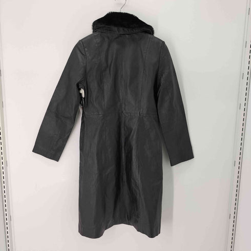 豚皮 ピッグレザー 襟ファー 比翼ボタン レザー ステンカラー コート レディース