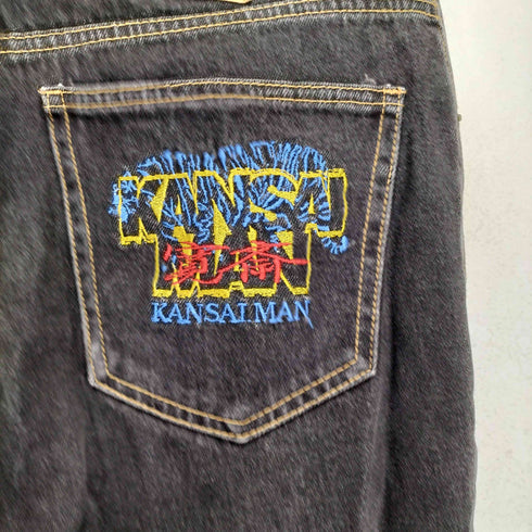 カンサイマン KANSAI MAN バックポケット刺繍ブラックデニムパンツ メンズ
