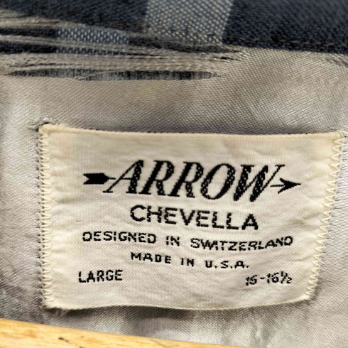 アロー ARROW 50-60S USA製 CHEVELLA 開襟オープンカラー レーヨン チェック シャツ メンズ 16-16 1/2