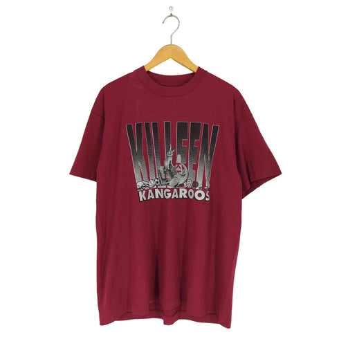 フルーツオブザルーム FRUIT OF THE LOOM 90s USA製 袖裾シングル KANGAROOS フロントプリントクルーネックTシャツ メンズ XL