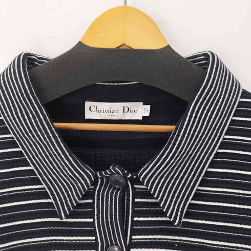 クリスチャンディオール Christian Dior イタリア製 ボーダー コットン ニット ジャケット レディース FR:38