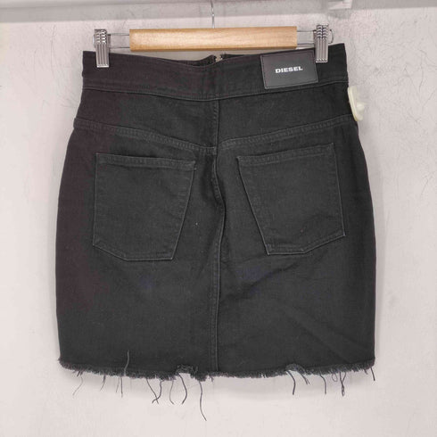 ディーゼル DIESEL フロントジップ ダメージ加工 ブラックデニム ミニスカート レディース 26