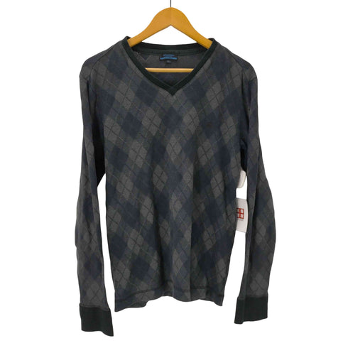 バーバリーブルーレーベル BURBERRY BLUE LABEL V-neck Cotton Argyle Knit Sweater ホース ロゴ 刺繍 Vネック ローゲージ コットン アーガイル ニット セーター レディース import:L