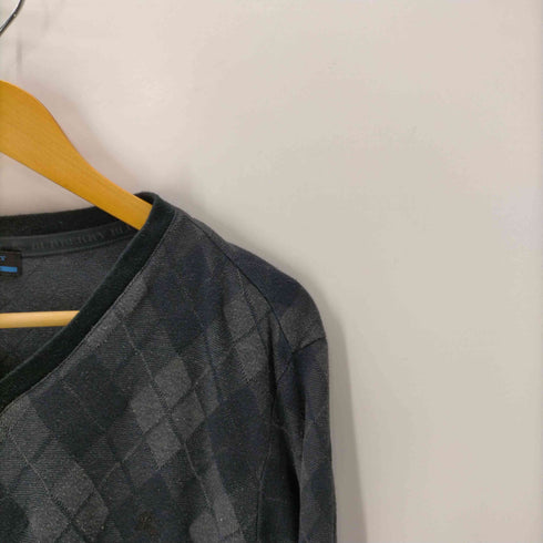 バーバリーブルーレーベル BURBERRY BLUE LABEL V-neck Cotton Argyle Knit Sweater ホース ロゴ 刺繍 Vネック ローゲージ コットン アーガイル ニット セーター レディース import:L