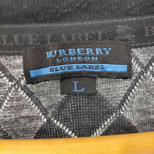バーバリーブルーレーベル BURBERRY BLUE LABEL V-neck Cotton Argyle Knit Sweater ホース ロゴ 刺繍 Vネック ローゲージ コットン アーガイル ニット セーター レディース import:L