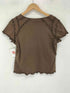 ランセル LANCEL PARIS フリルデザイン Vネック カットソー Tシャツ レディース 40