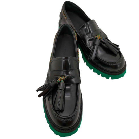 エンポリオアルマーニ EMPORIO ARMANI イタリア製 グリーンソール パテントレザー タッセル ローファー メンズ 9