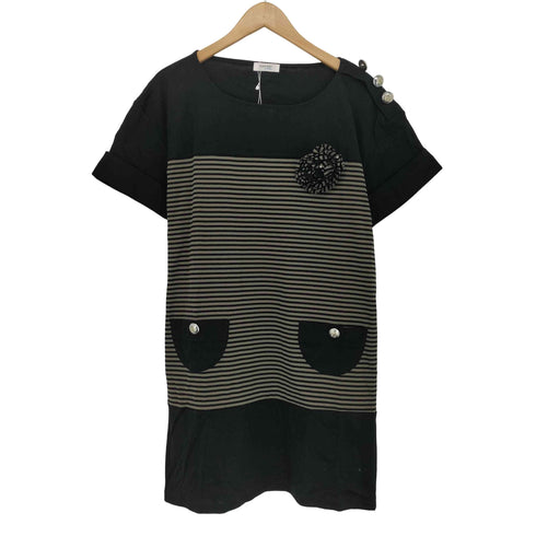 ランバン LANVIN コサージュ付き ボートネック ボーダー柄 ワンピース チュニック レディース 38
