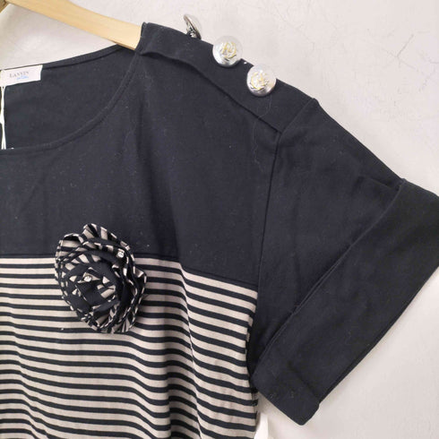 ランバン LANVIN コサージュ付き ボートネック ボーダー柄 ワンピース チュニック レディース 38