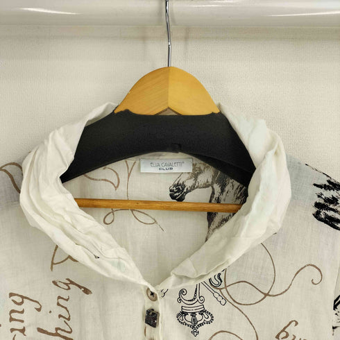 ELISA CAVALETTI イタリア製 装飾ボタン 総柄 S/S シャツブラウス レディース import:L