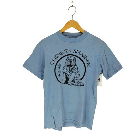 ヘインズ Hanes 70-80s USA製 袖裾シングル CHINESE SHAR-PEI フロントプリントクルーネックTシャツ メンズ S