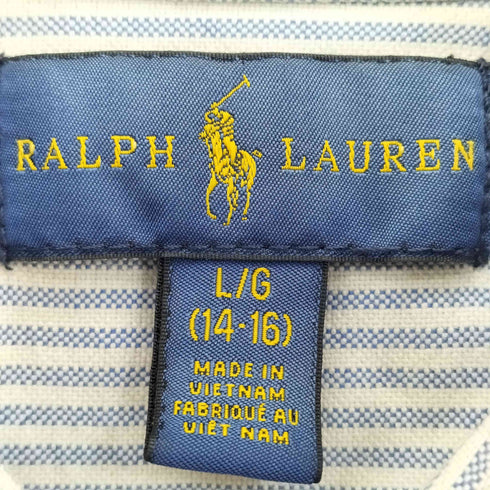 ラルフローレン RALPH LAUREN ポニー刺繍 ボタンダウン コットン オックスフォードストライプシャツ レディース L 14-16