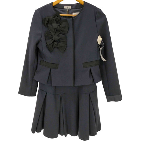 ランバンオンブルー LANVIN en Bleu リボン 装飾 ブラウス バックジップ タック ノースリーブ ワンピース アンサンブル レディース 38